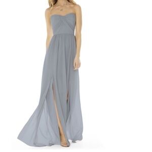 Social Bridesmaids Strapless Gray Maxi Dress